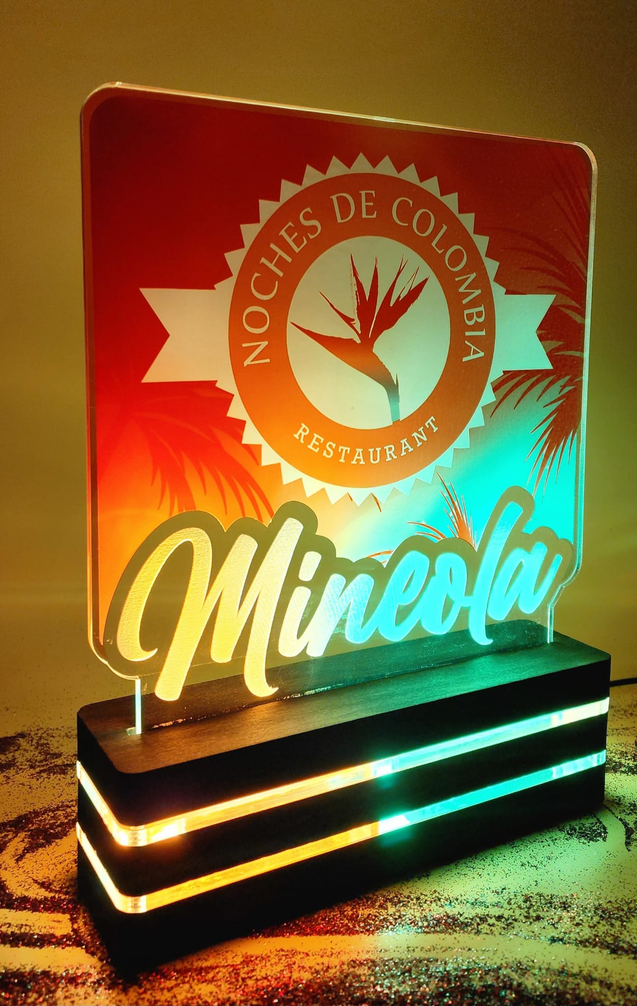Wood-Acrylic full color 6mm screen customizable lamp for home and business