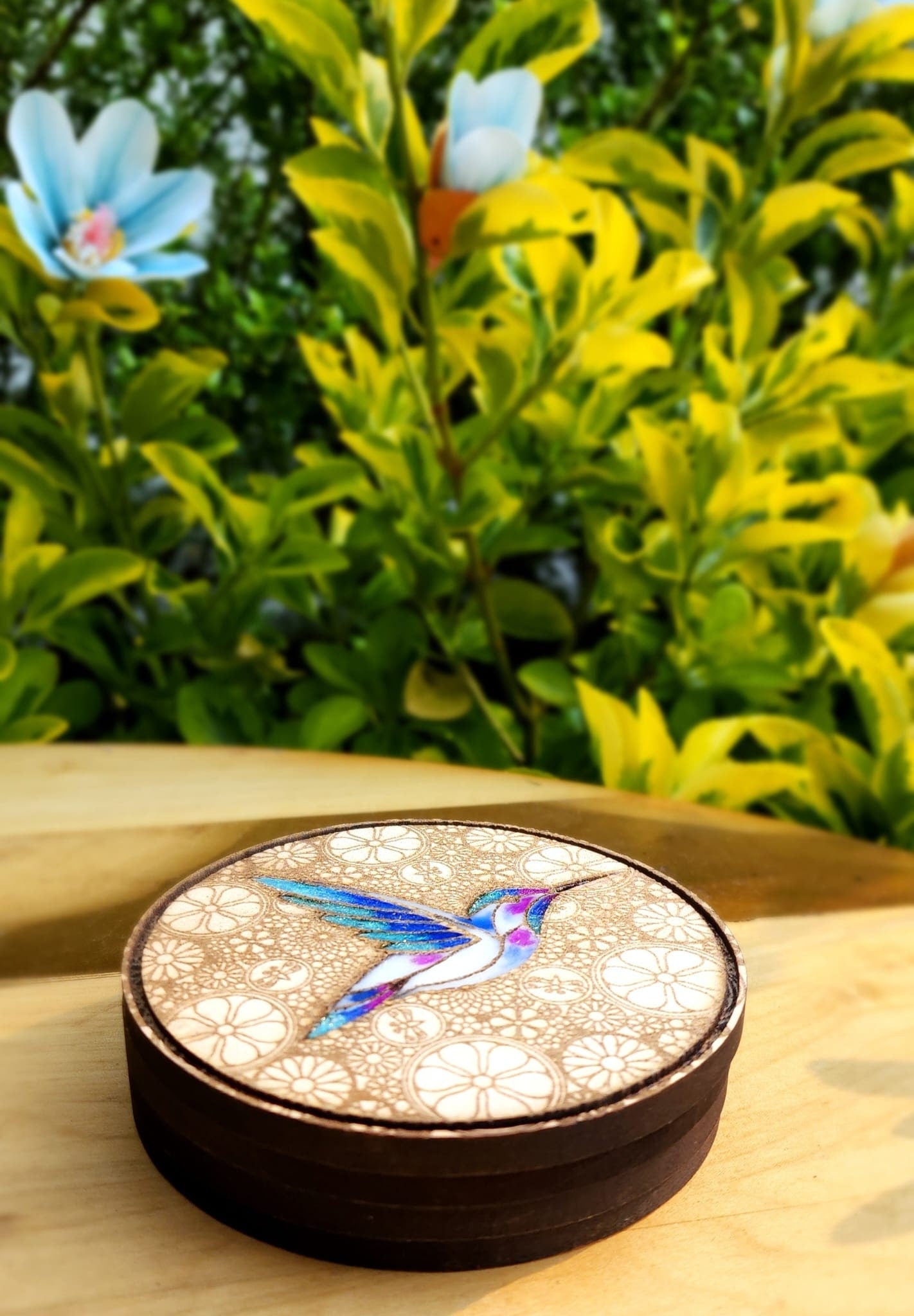 Wood And Resin Coaster, Hummingbird Coaster, Porta vasos , Coaster gift, Anniversary Gift, Wedding Gift , Occasion Gift, Resin, Wood Art .