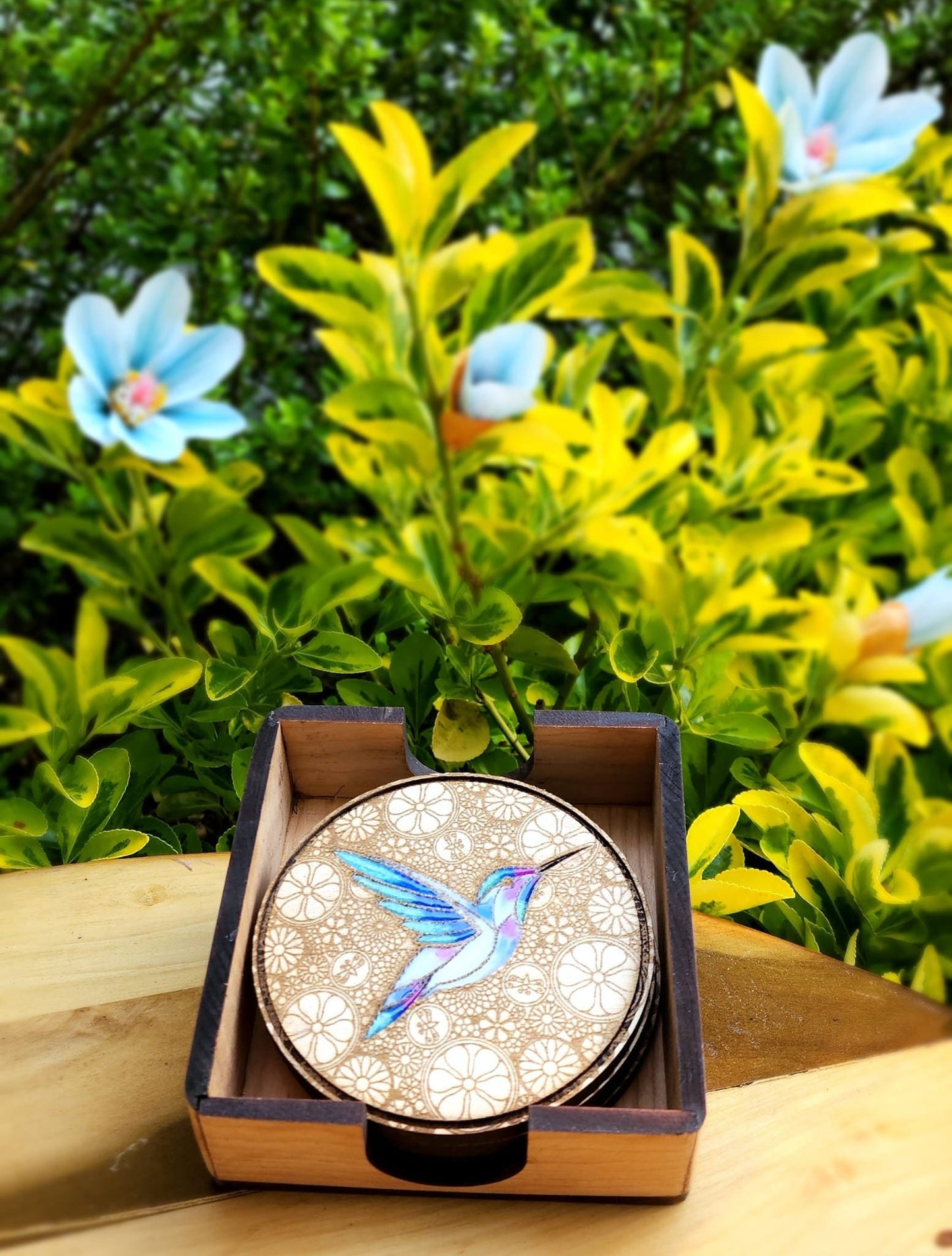 Wood And Resin Coaster, Hummingbird Coaster, Porta vasos , Coaster gift, Anniversary Gift, Wedding Gift , Occasion Gift, Resin, Wood Art .