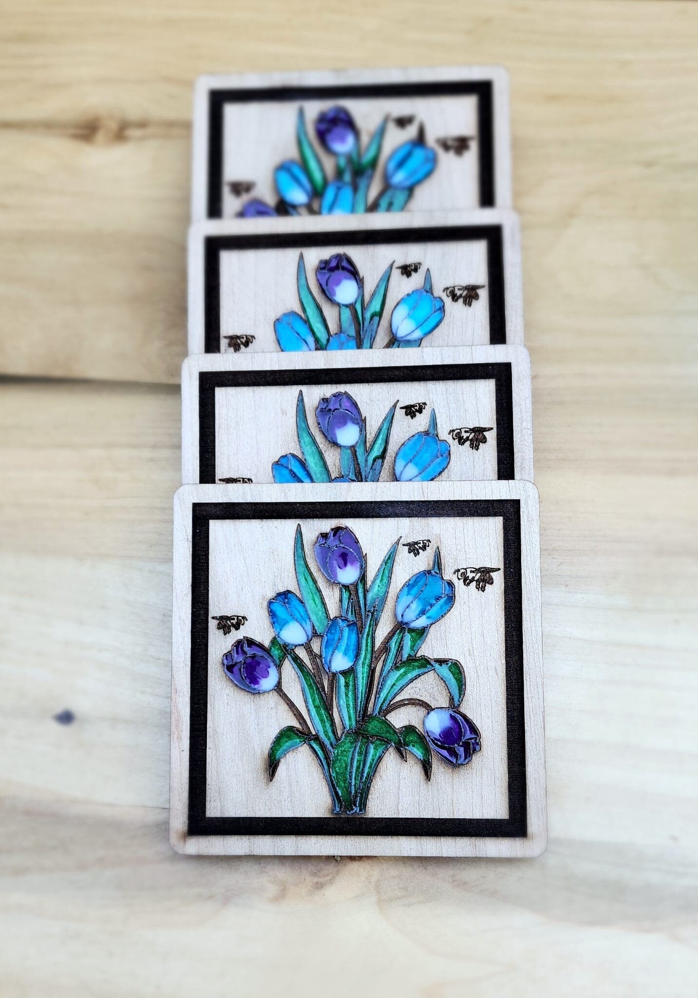 Wood And Resin Coaster, Tulip Coaster, Porta vasos , Coaster gift, Anniversary Gift, Wedding Gift , Occasion Gift, Resin, Wood Art .
