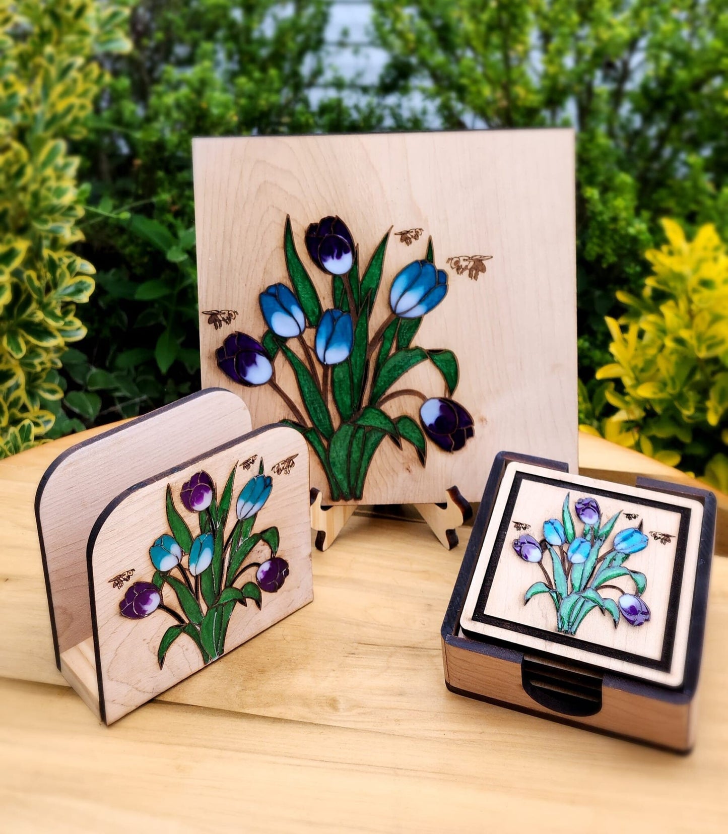 Wood And Resin Coaster, Tulip Coaster, Porta vasos , Coaster gift, Anniversary Gift, Wedding Gift , Occasion Gift, Resin, Wood Art .