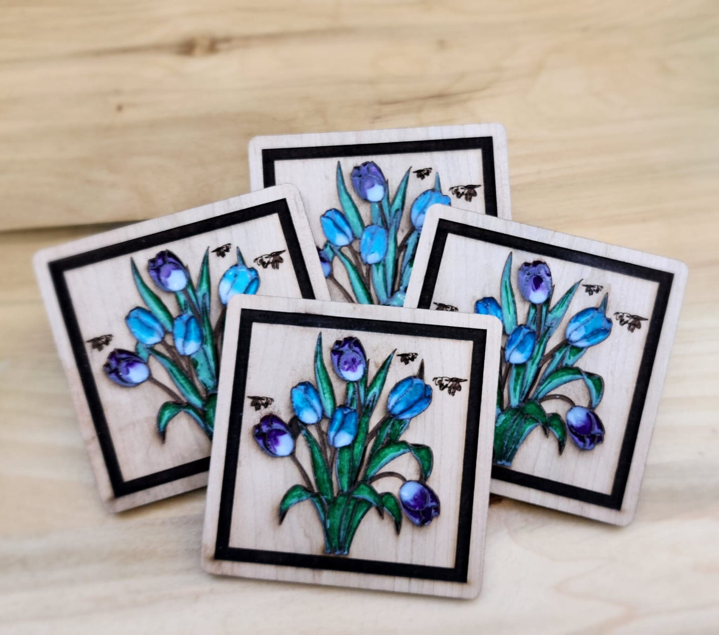 Wood And Resin Coaster, Tulip Coaster, Porta vasos , Coaster gift, Anniversary Gift, Wedding Gift , Occasion Gift, Resin, Wood Art .