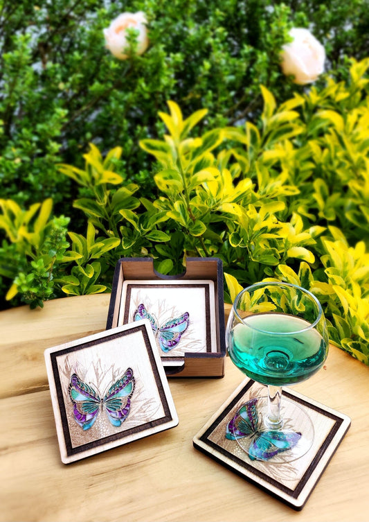 Wood And Resin Coaster, Butterfly's Coaster, Porta vasos , Coaster gift, Anniversary Gift, Wedding Gift , Occasion Gift, Resin, Wood Art .
